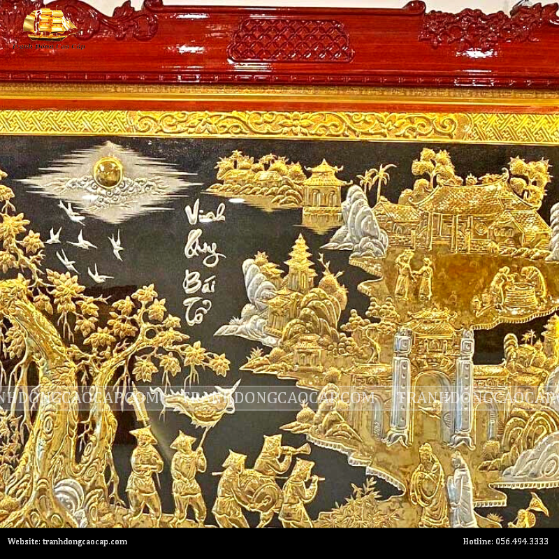 Tranh Đồng Quê mạ vàng bạc khung hoa văn 230x120cm