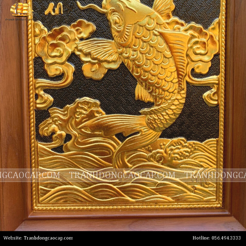 Tranh Phú Quý Bình An 28x38cm mạ vàng 24K nền đen khung gỗ sồi
