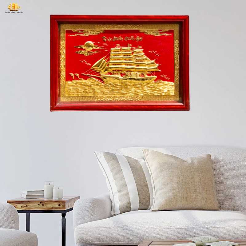 Tranh thuyền đỏ 48x68 mạ 24k