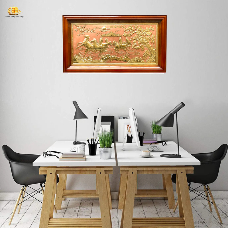 Tranh mã đáo nền hồng phải sang trái 48x88cm