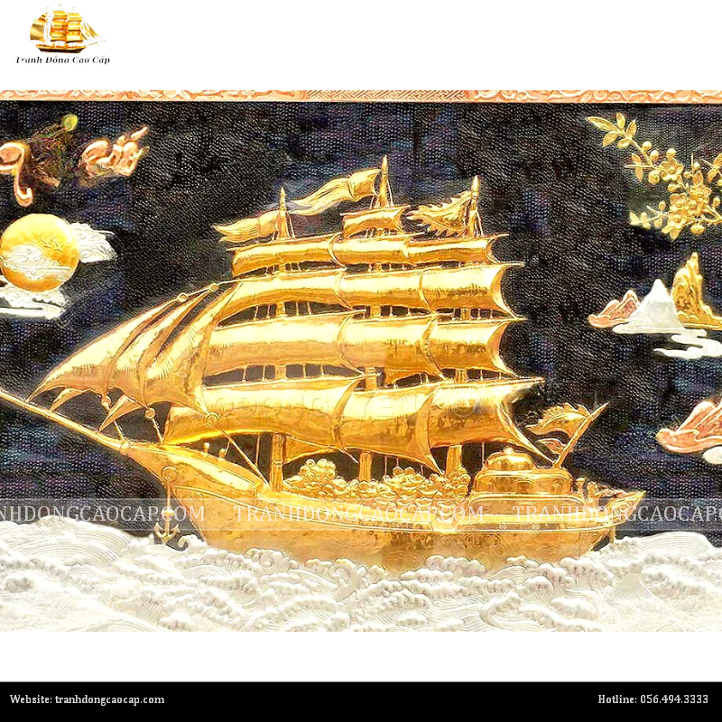 Tranh Thuận Buồm Xuôi Gió 85x155cm dát vàng bạc