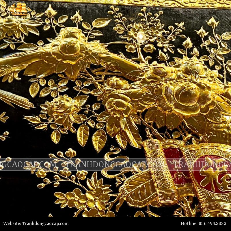 Tranh Vinh Hoa Phú Quý mạ vàng 127x231cm