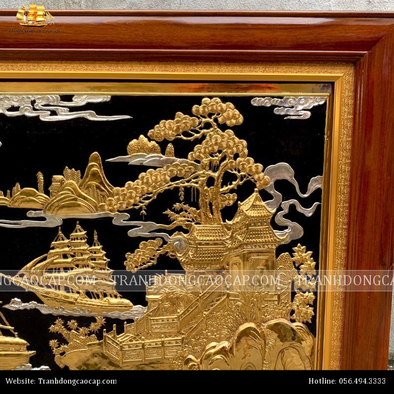 Tranh Thuận Buồm Xuôi Gió nền đen mạ vàng 107x197cm