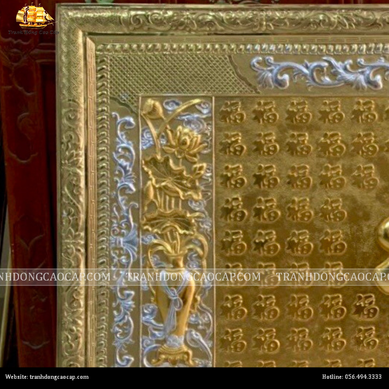 Tranh chữ Phúc nôm lục bình 107x197cm mạ vàng mạ bạc