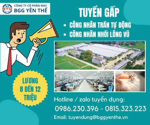 🚀 TUYỂN GẤP CÔNG NHÂN TRẦN TỰ ĐỘNG & NHỒI LÔNG VŨ – CƠ HỘI VIỆC LÀM ỔN ĐỊNH, THU NHẬP HẤP DẪN! 💰