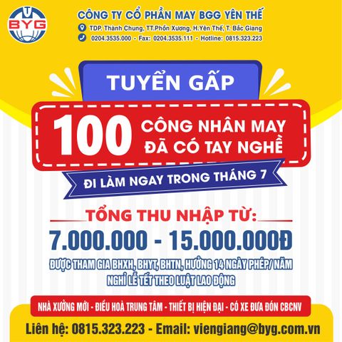 👉 TUYỂN GẤP 100 LAO ĐỘNG CÓ TAY NGHỀ - PHỎNG VẤN TRỰC TIẾP - ĐI LÀM NGAY.