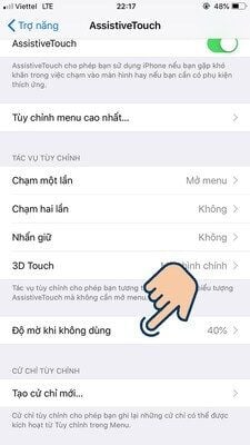 Ấn chọn Độ mờ khi không dùng