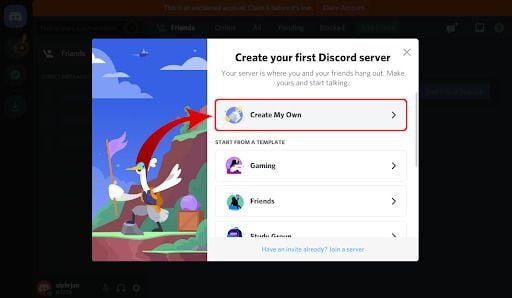 Tạo server riêng bằng cách nhấn nút ‘Create My Own’