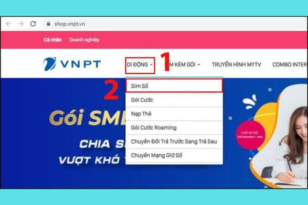 Vào VNPT Shop chọn Di động và vào Sim Số