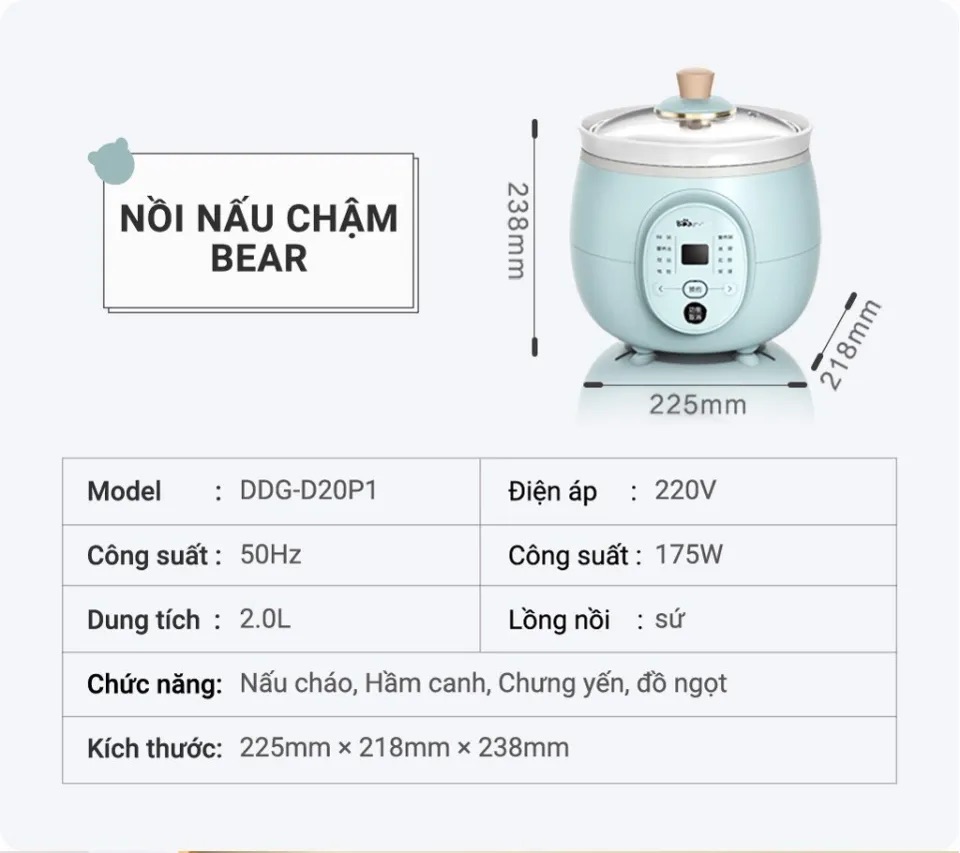 Nồi Nấu Chậm Bear DDG-D20P1