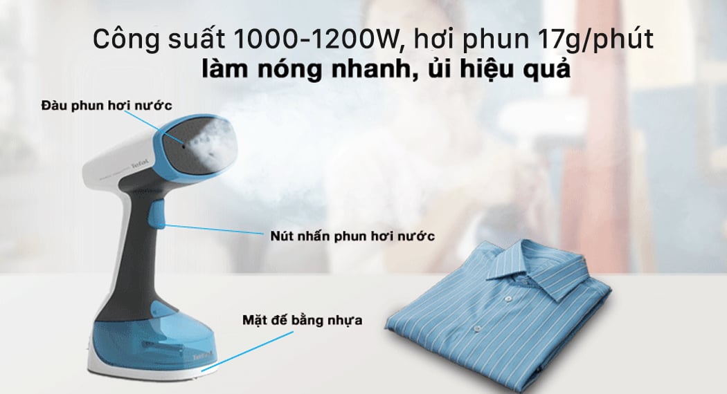 Bàn ủi hơi nước cầm tay dạng du lịch Tefal DT7000E0 có khả năng làm nóng trong 45s