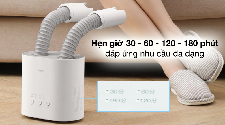 Máy sấy giày thông minh đa chức năng Deerma DEM-HX10 - Chế độ hẹn giờ gồm 4 mức: 30 phút, 60 phút, 120 phút và 180 phút