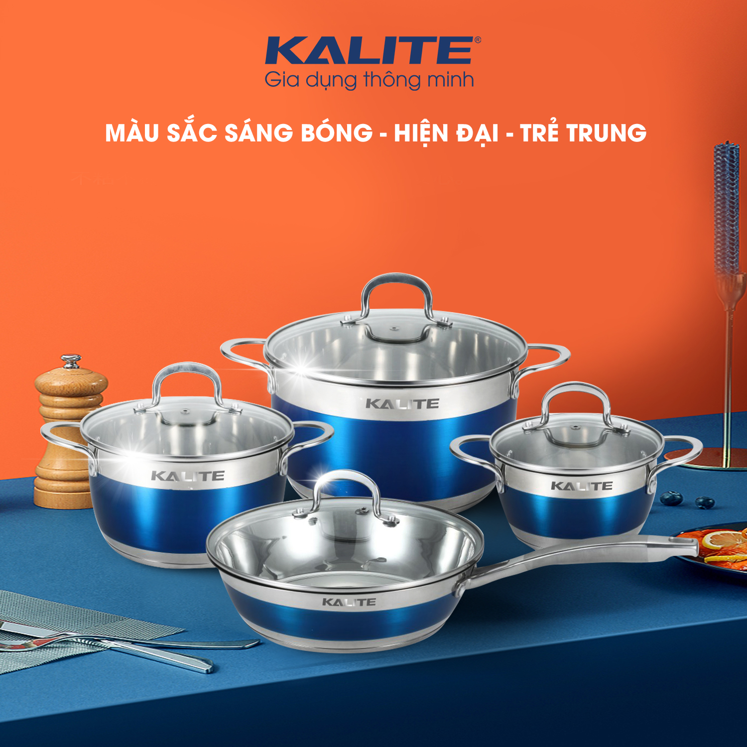 Bộ nồi chảo inox 5 đáy nắp kính Kalite KL-336 - Hàng chính hãng