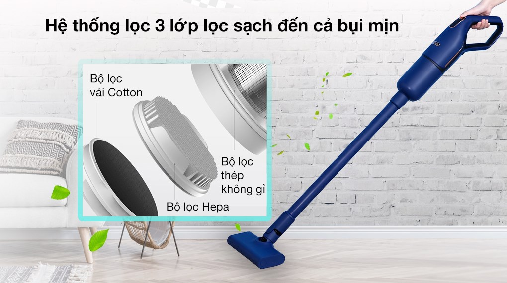 Máy hút bụi cầm tay Deerma DX1000 - Hệ thống lọc 3 lớp, dung tích hộp bụi lớn