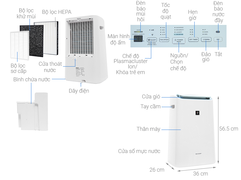 Máy lọc không khí kết hợp hút ẩm Sharp DW-E16FA-W