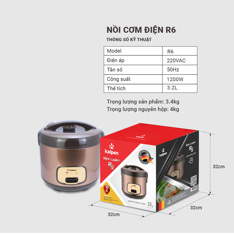 Nồi cơm điện cao cấp Kalpen 3,2 lít - R6