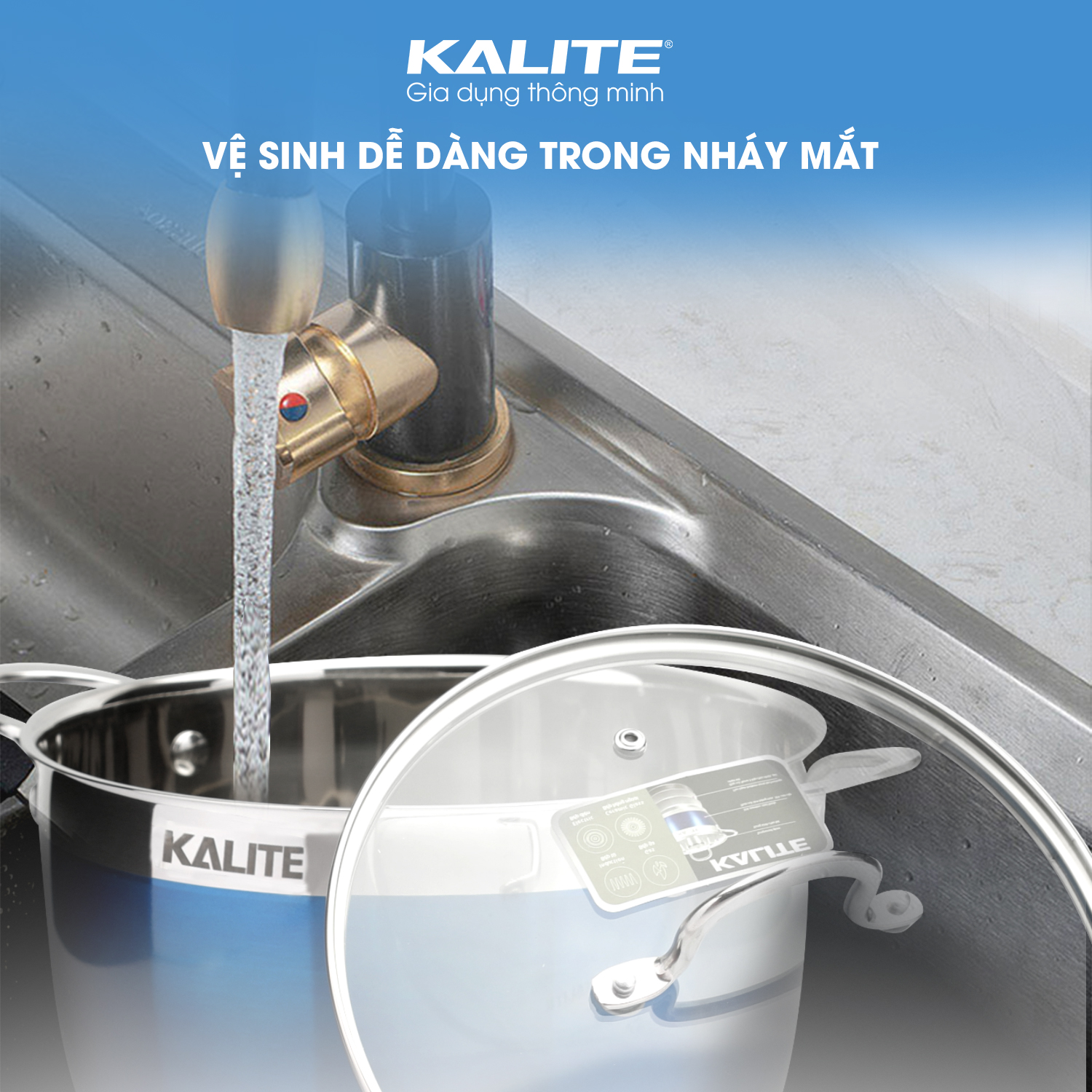 Bộ nồi chảo inox 5 đáy nắp kính Kalite KL-336 - Vệ sinh dễ dàng. Sử dụng thích hợp với máy rửa bát, lò nướng