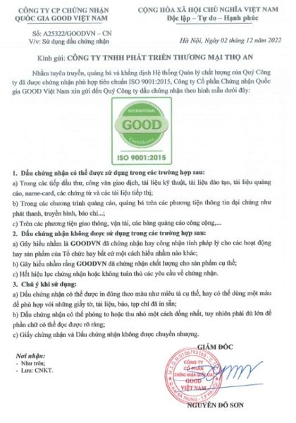Các chứng nhận bu lông đạt chuẩn mà Thọ An có