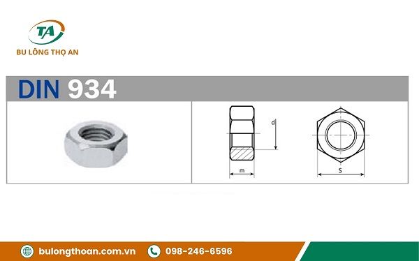 kích thước tiêu chuẩn của đai ốc lục giác DIN 934