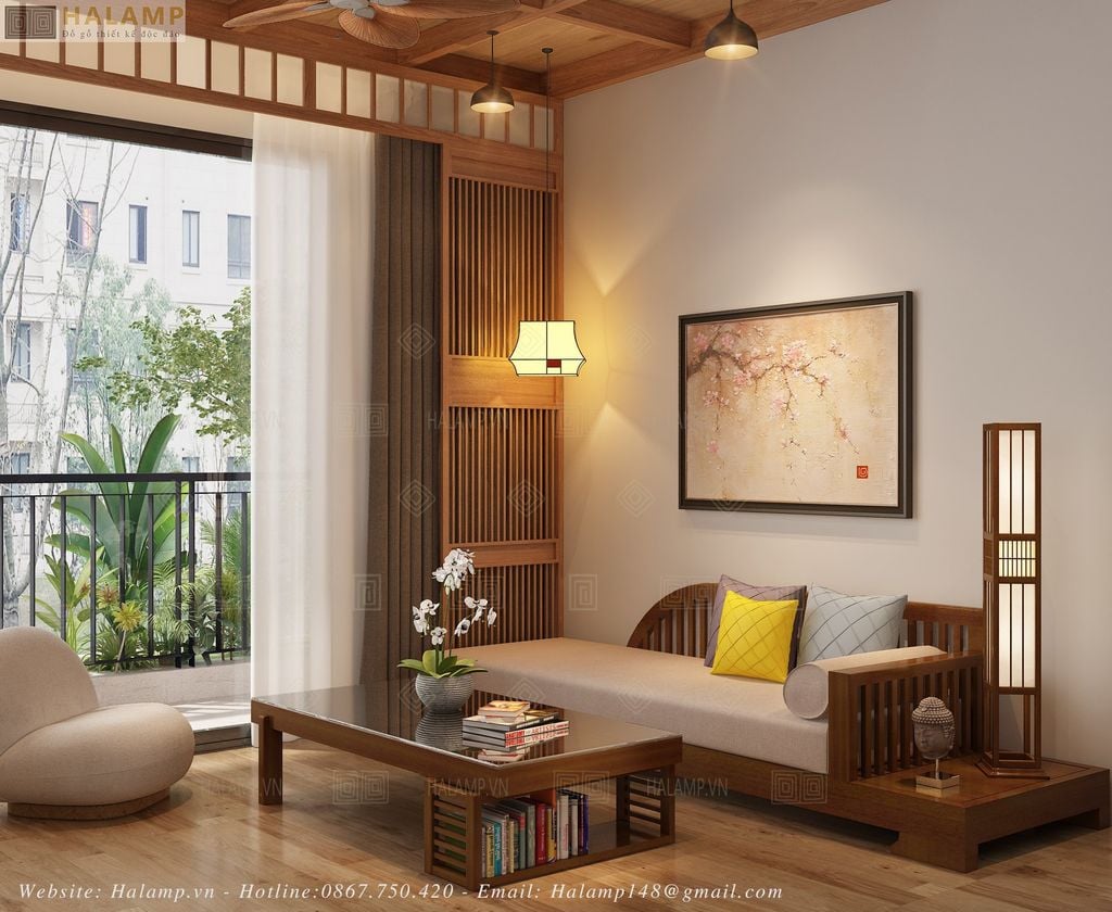 Mẫu sofa văng ghế dài gỗ tự nhiên phong cách Nhật