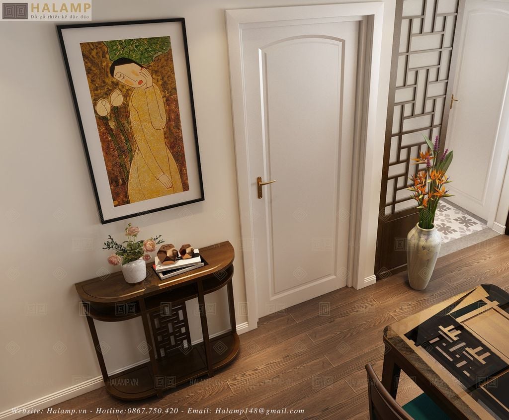 Bàn console đặt bình cắm hoa