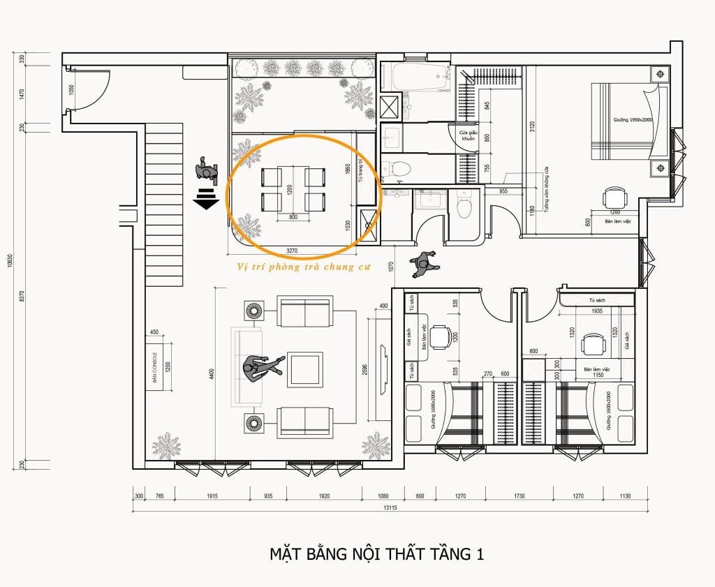 mặt bằng vị trí phòng trà chung cư