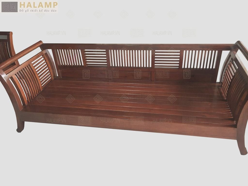 Bộ sofa chân cong gỗ Gụ đánh vecni