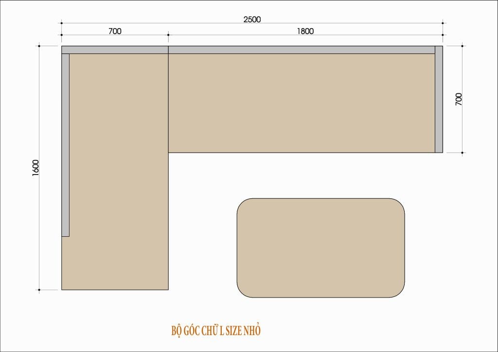 kích thước sofa góc gỗ tự nhiên size nhỏ