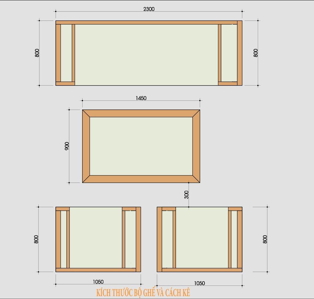 kích thước ghế sofa gỗ phòng khách