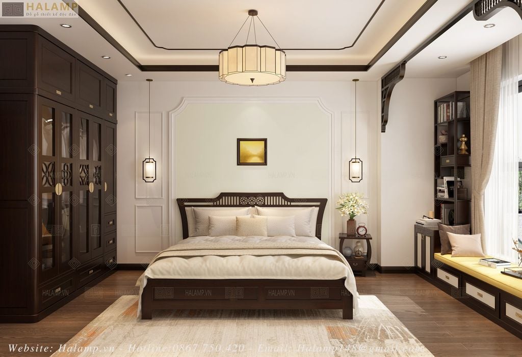 thiết kế nội thất phòng ngủ phong cách indochine
