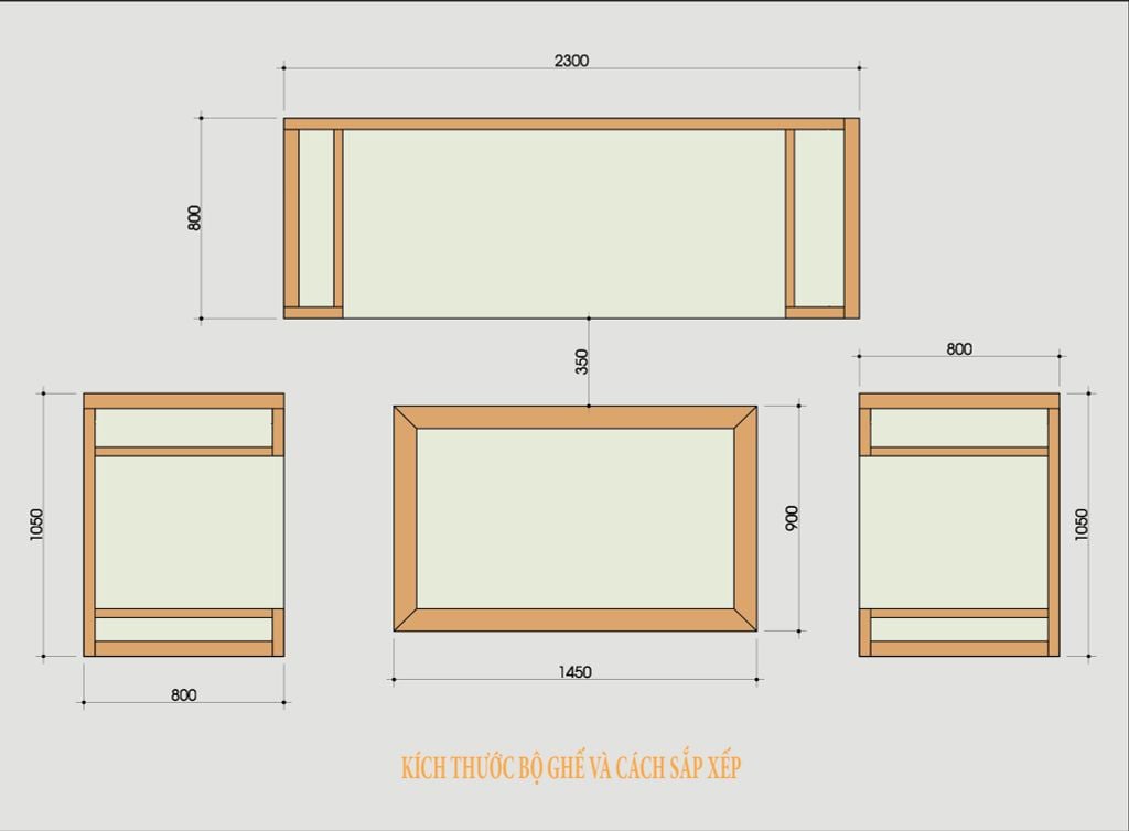 kích thước ghế sofa gỗ phòng khách