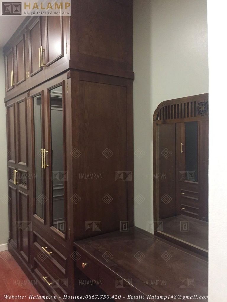 Tủ áo gỗ Sồi kết hợp vernia Sồi