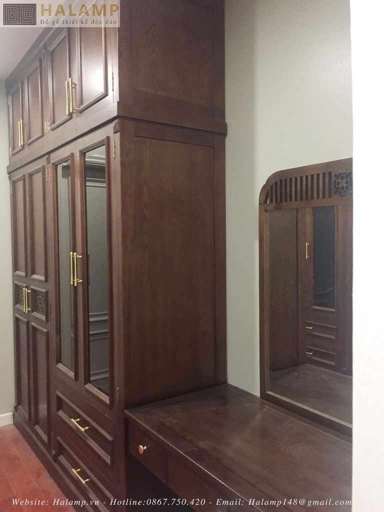 Hình ảnh thực tế tủ áo cánh gỗ Sồi cánh kính