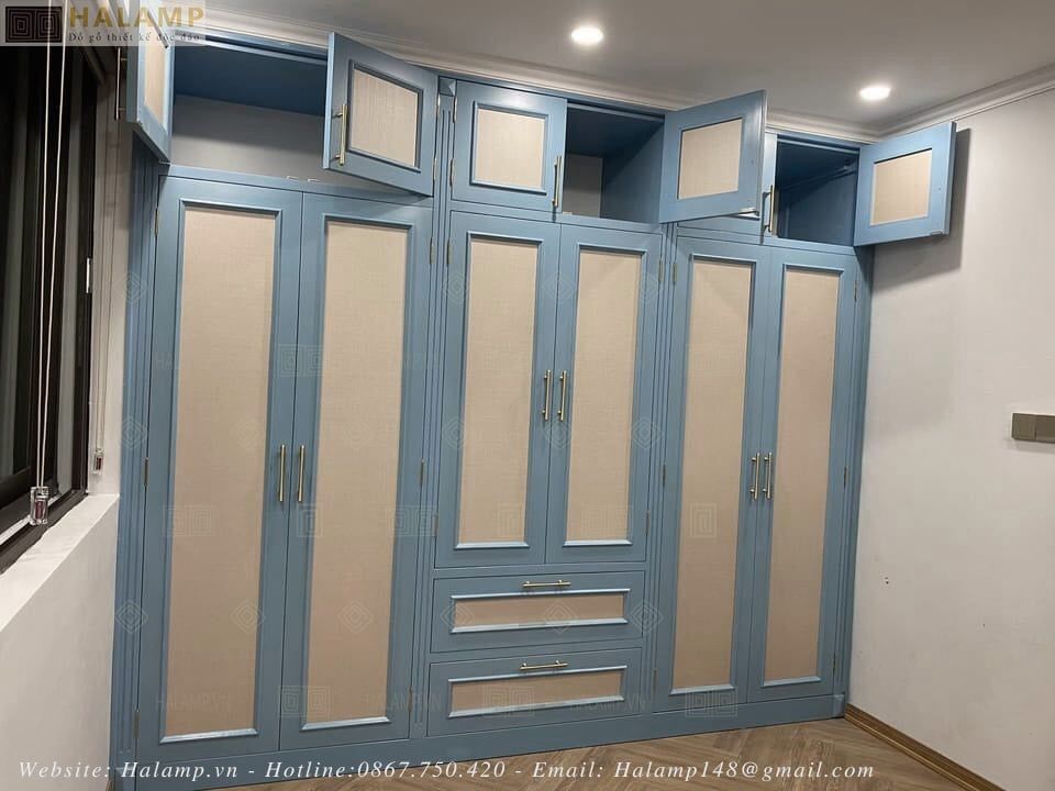 Hình ảnh thực tế tủ áo cánh gỗ Sồi sơn pano gỗ an cường chất vải