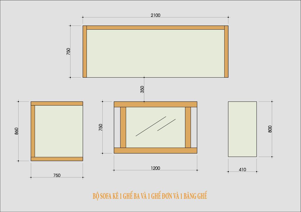 Kích thước bàn ghế sofa gỗ phòng khách hiện đại Halamp SF005