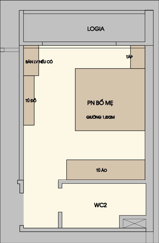 Mặt bằng phòng ngủ master căn hộ 88 Phùng Hưng