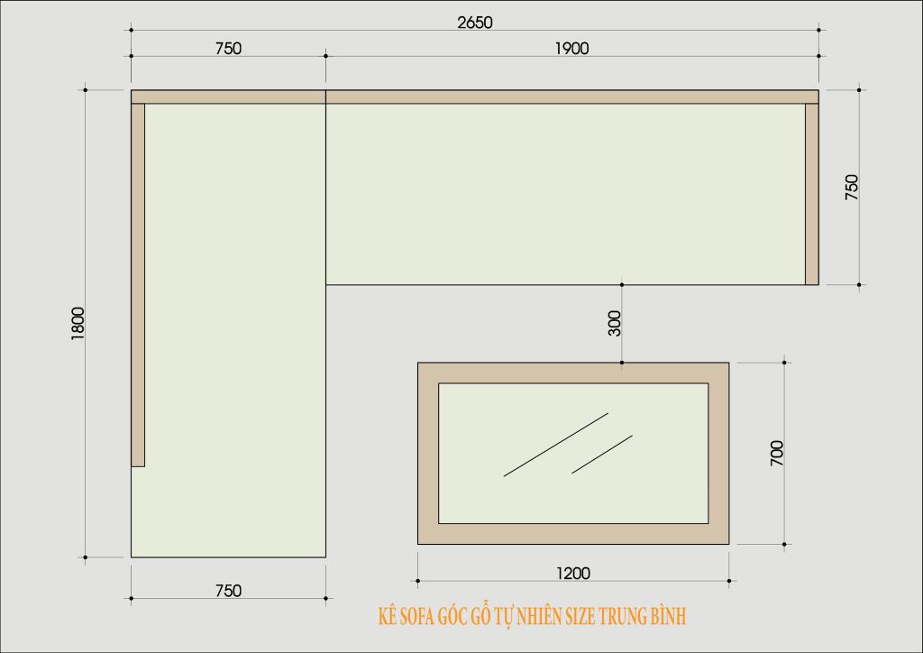 Kích thước sofa góc gỗ tự nhiên SFG001
