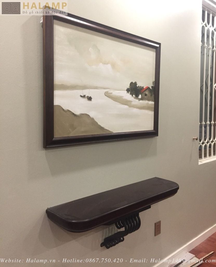 Bàn cosole nguyên tấm treo tường kết hợp giá đỡ sắt