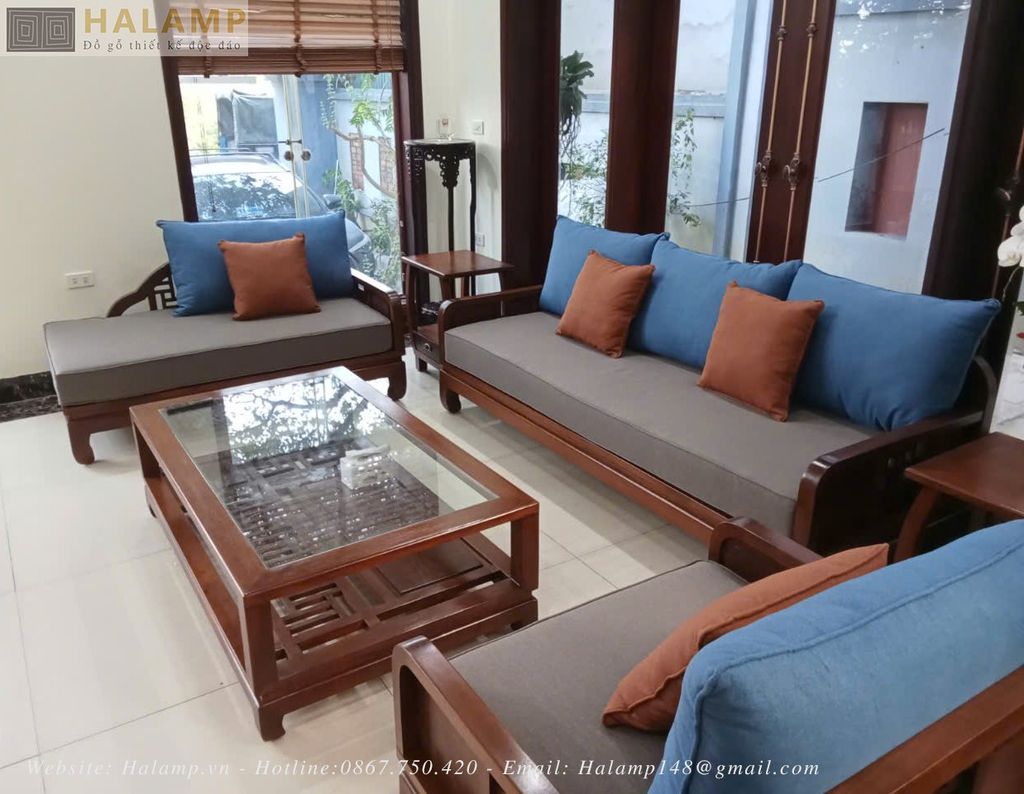 Bộ sofa gỗ Gụ Halamp