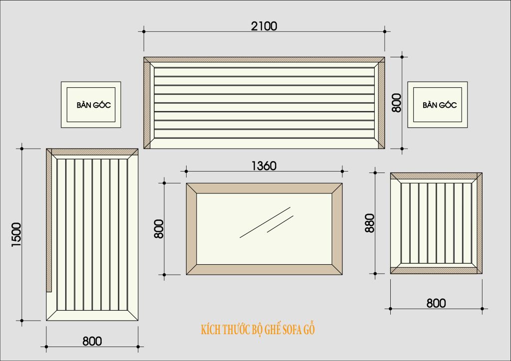 Kích thước sofa gỗ Gụ đánh vec ni trần SF45