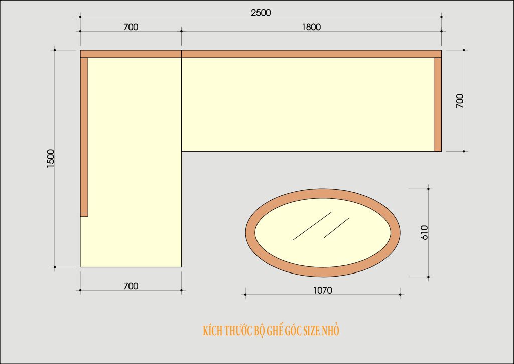 Kích thước mẫu sofa góc gỗ Óc Chó Halamp SF002