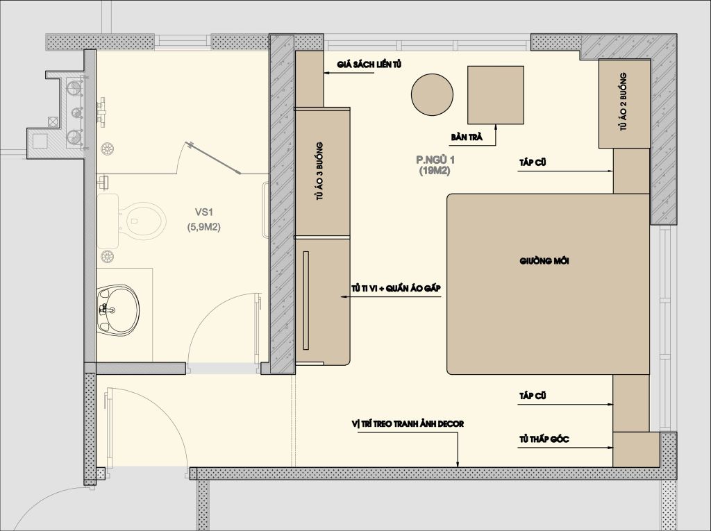 Mặt bằng phòng ngủ master căn hộ Vimeco