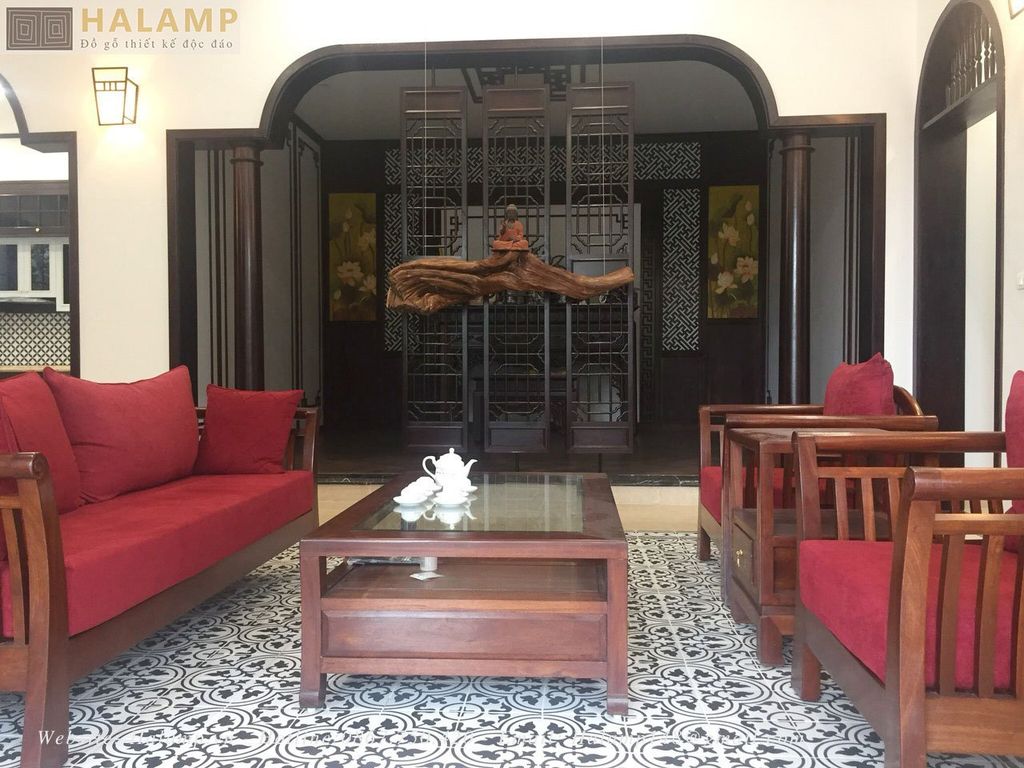 mẫu vách bàn thờ cho biệt thự nhà vườn