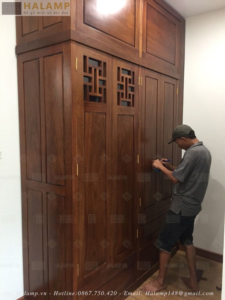Hình ảnh thực tế tủ áo gỗ gõ tự nhiên