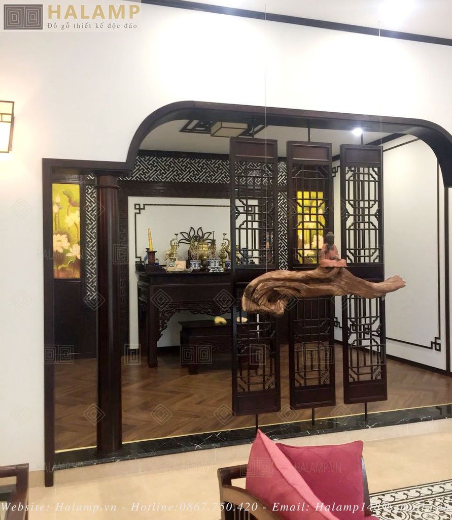 mẫu vách bàn thờ cho biệt thự nhà vườn