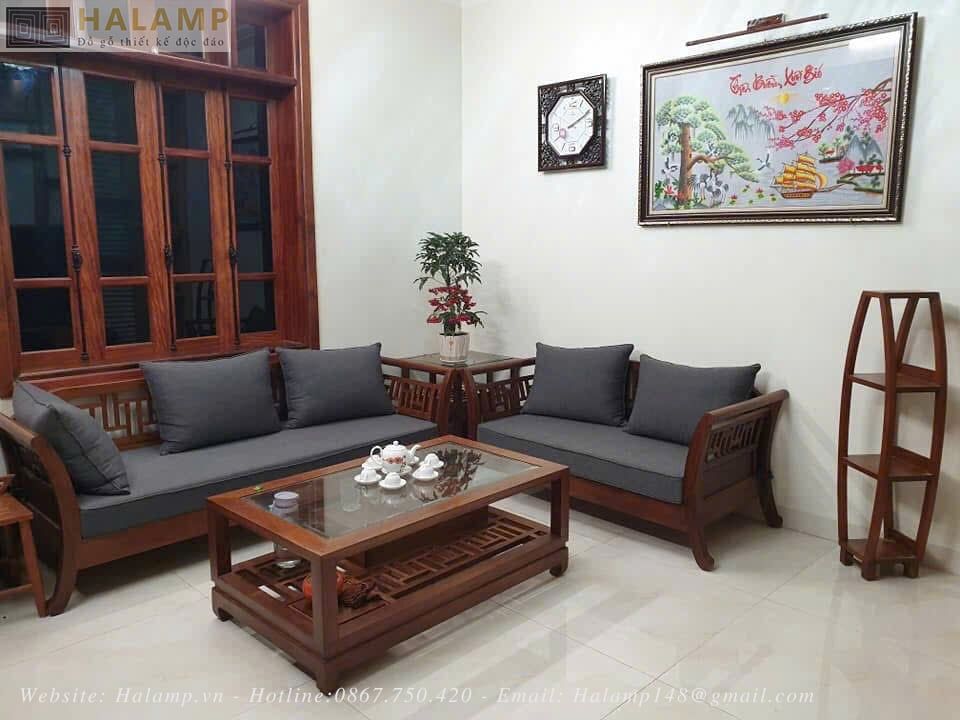 Bộ sofa tay cong gỗ Gõ grandbois
