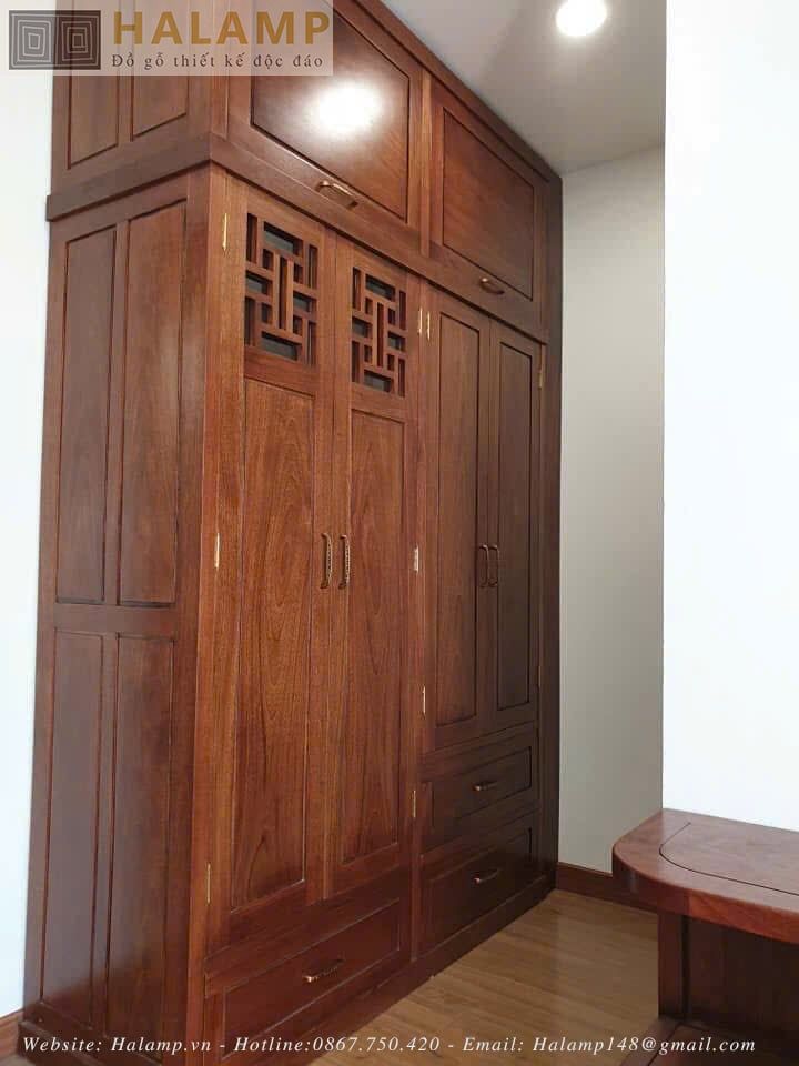 Tủ áo gỗ gõ hoàn thiện mầu nâu Gụ