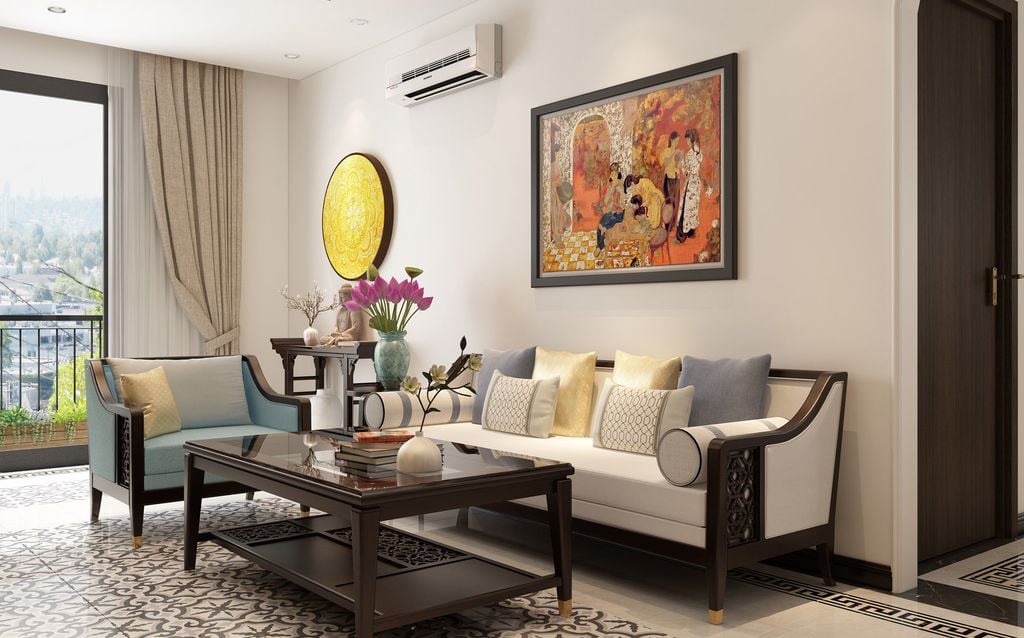 Tranh họa sĩ Trần Văn Cẩn trong nội thất phong cách Việt