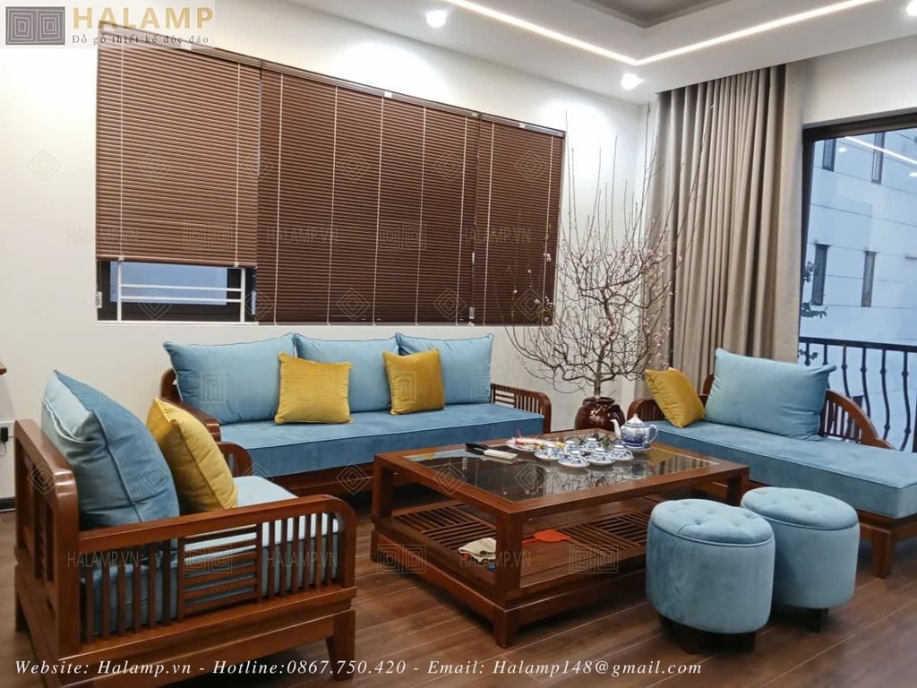 Sofa gỗ phòng khách cho nhà liền kề Halamp SF007