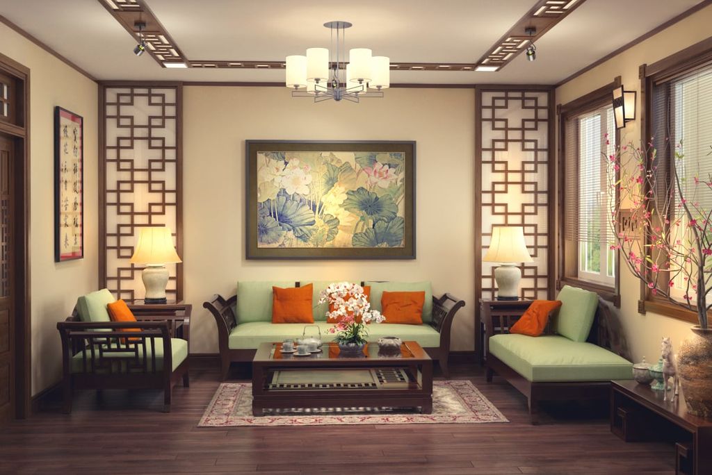 thiết kế phòng khách theo phong cách Việt truyền thống